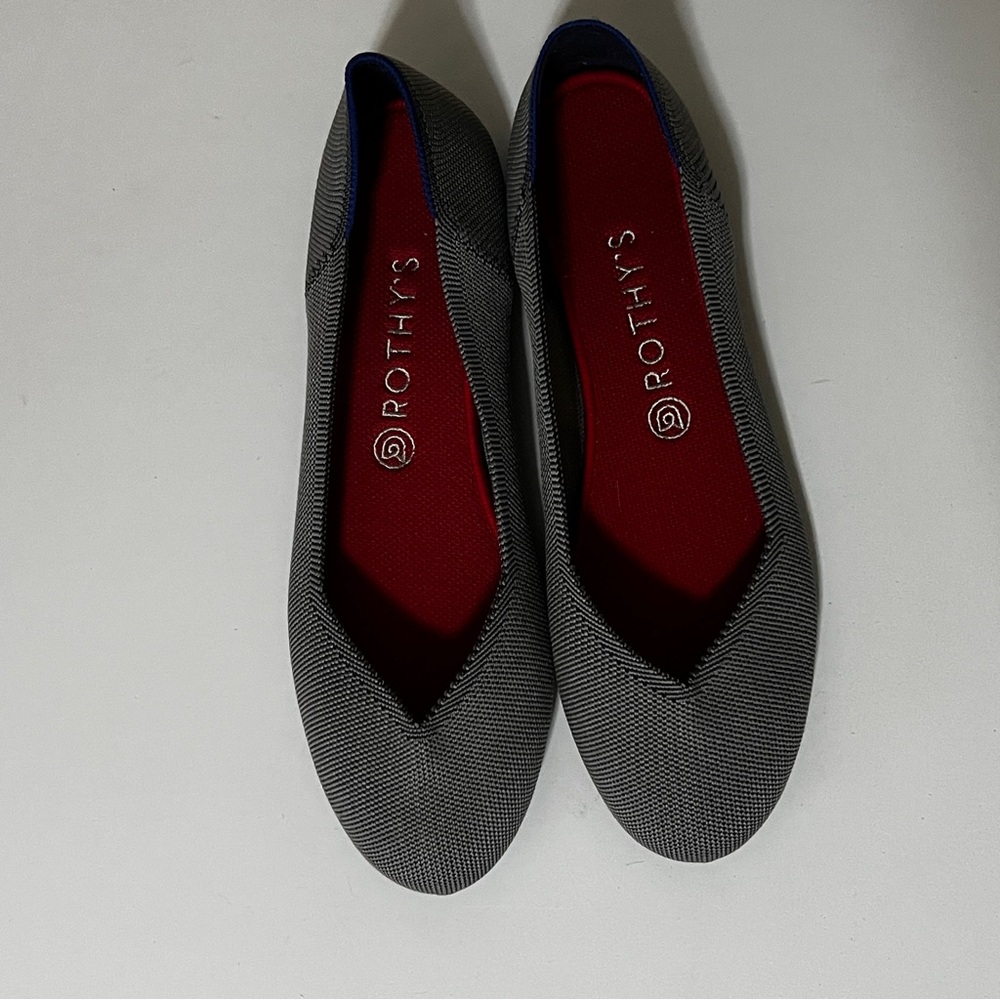 Rothy's Gray Pinstripe Flats with Red Insole